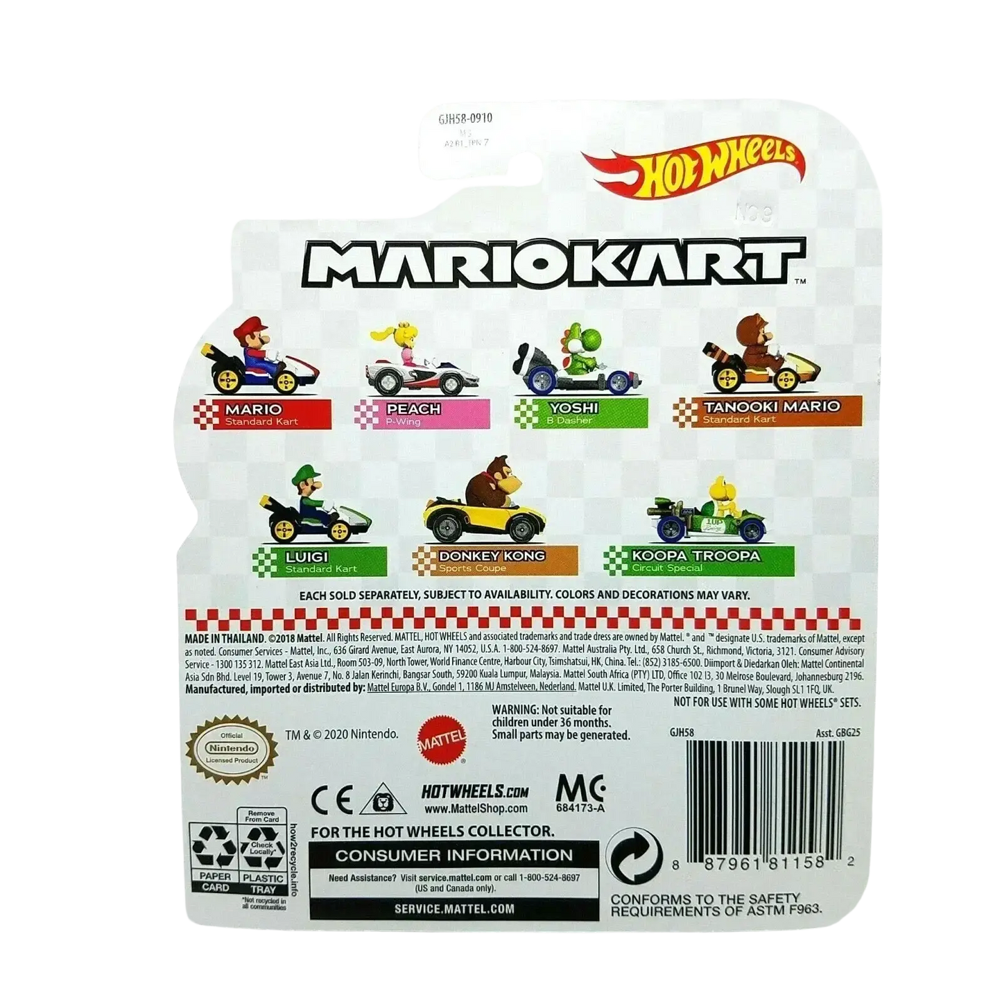 Hot wheels mario kart miniature car set featuring iconic characters in colorful karts.