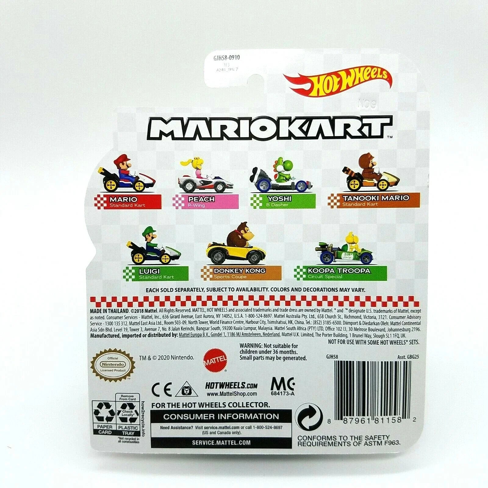 Hot wheels mario kart miniature car set featuring iconic characters in colorful karts.