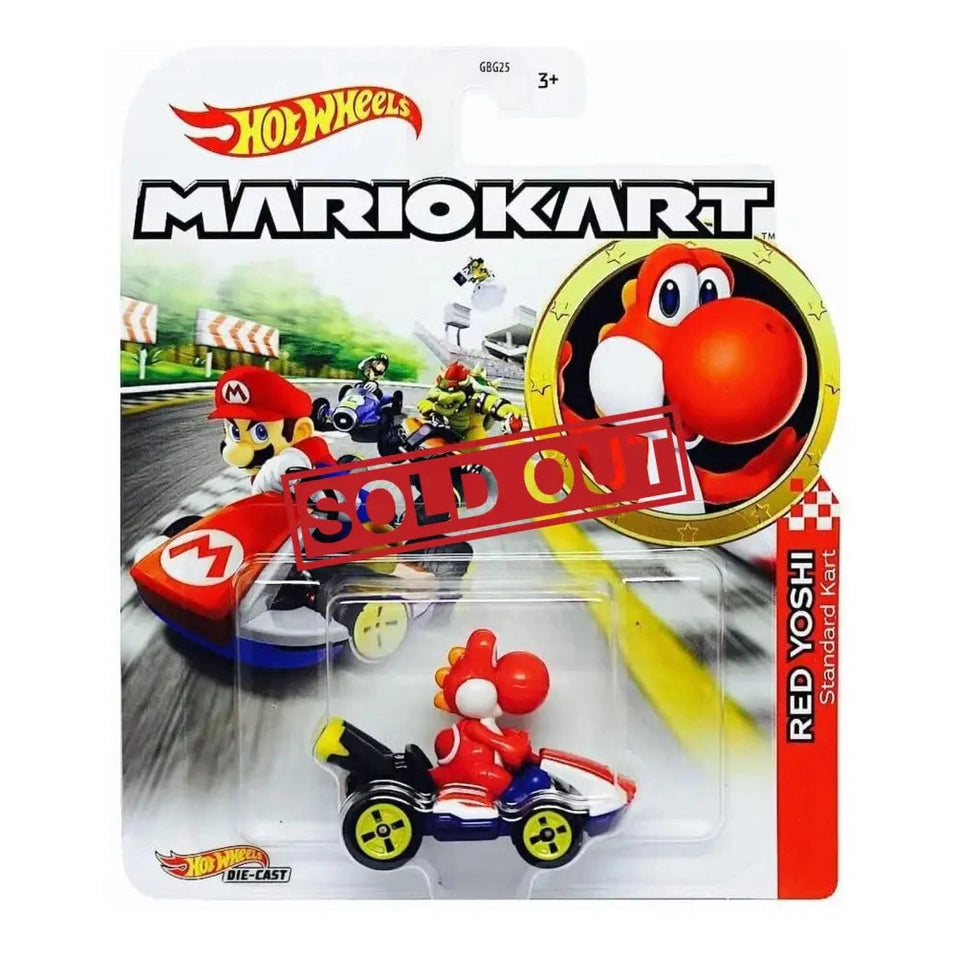 Hot Wheels Mario Kart Red Yoshi Standard Kart die-cast toy.