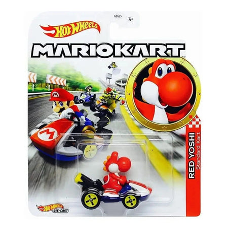 Hot Wheels Mario Kart Red Yoshi Standard Kart die-cast toy.