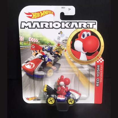 Packaged Hot Wheels Mario Kart Red Yoshi toy.
