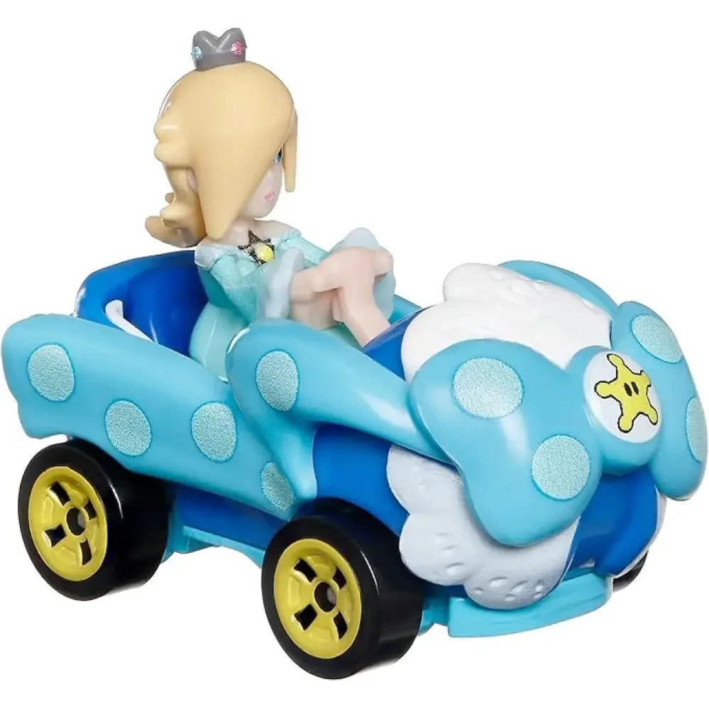 Blue and yellow toy car with star design, likely plastic.