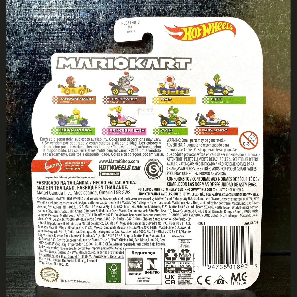 Hot wheels mario kart car set featuring colorful miniature race cars with detailed designs and vibrant colors.