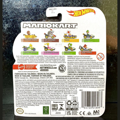 Hot wheels mario kart car set featuring colorful miniature race cars with detailed designs and vibrant colors.