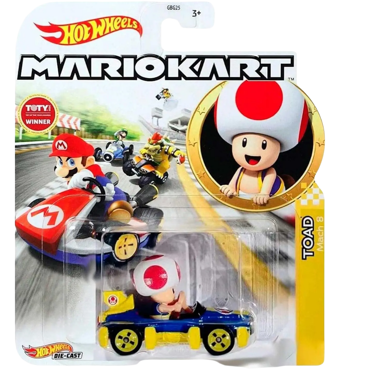 Hot wheels mario kart toad die-cast car.