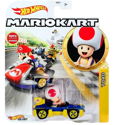 Hot wheels mario kart toad die-cast car.