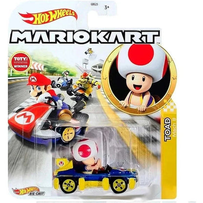 Hot wheels mario kart toad die-cast car.