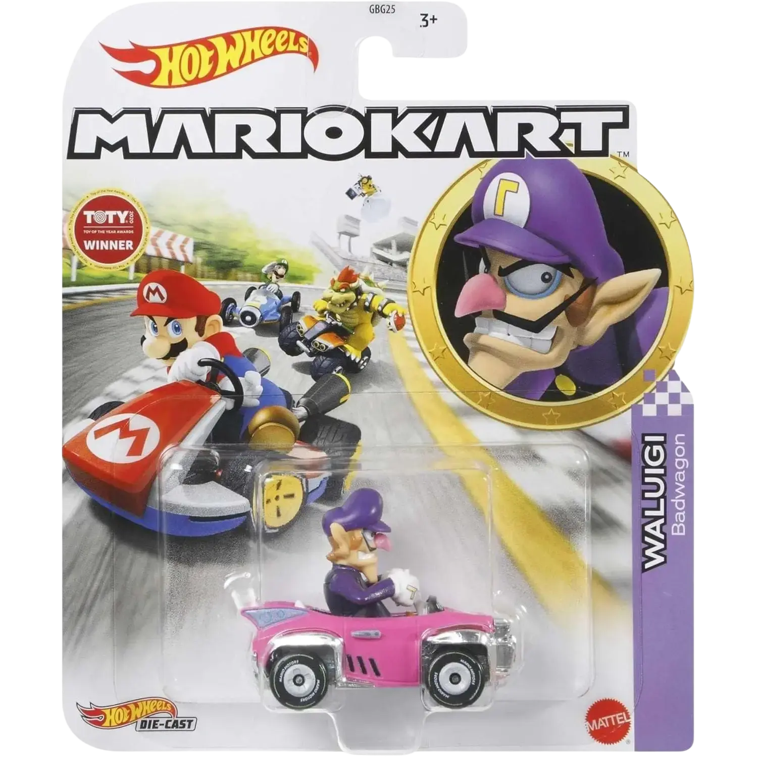 Hot wheels mario kart waluigi die-cast toy car.
