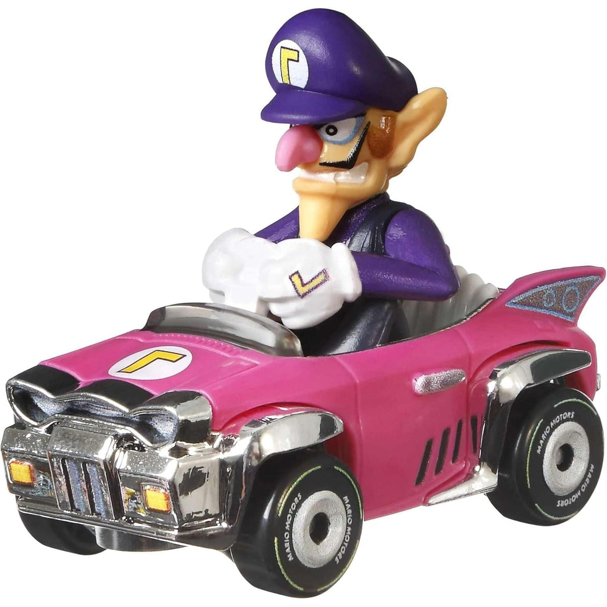 Waluigi toy car, pink and purple with chrome accents.