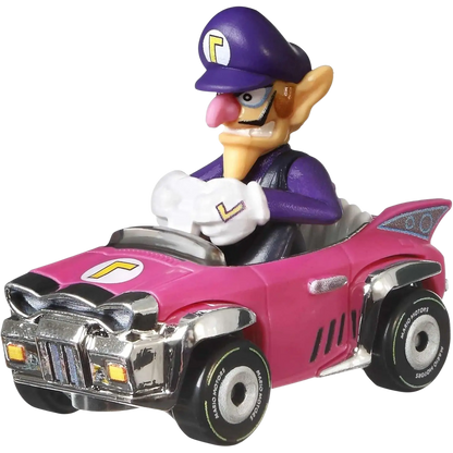 Waluigi toy car, pink and purple with chrome accents.