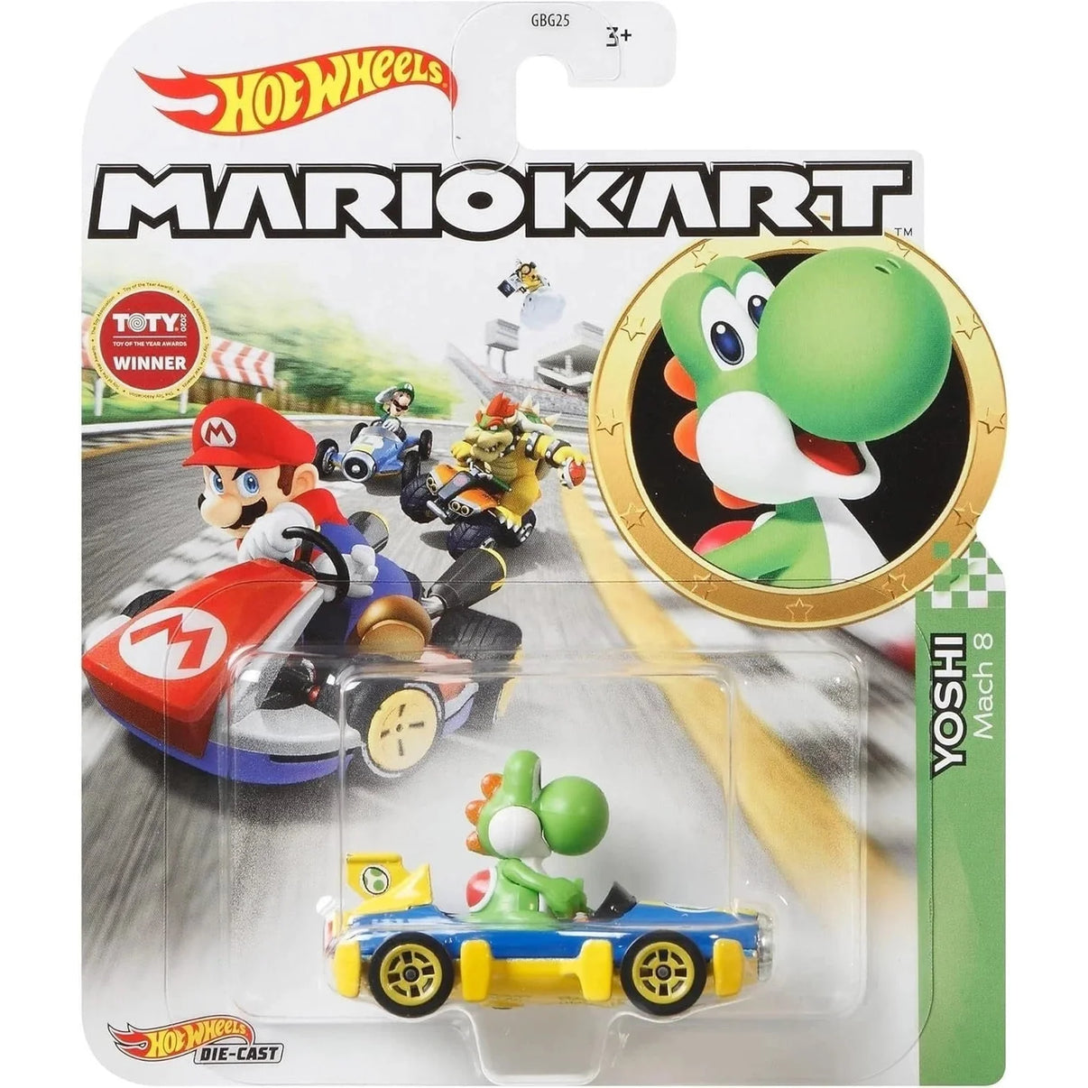 Hot wheels mario kart yoshi mach 8 die-cast car.