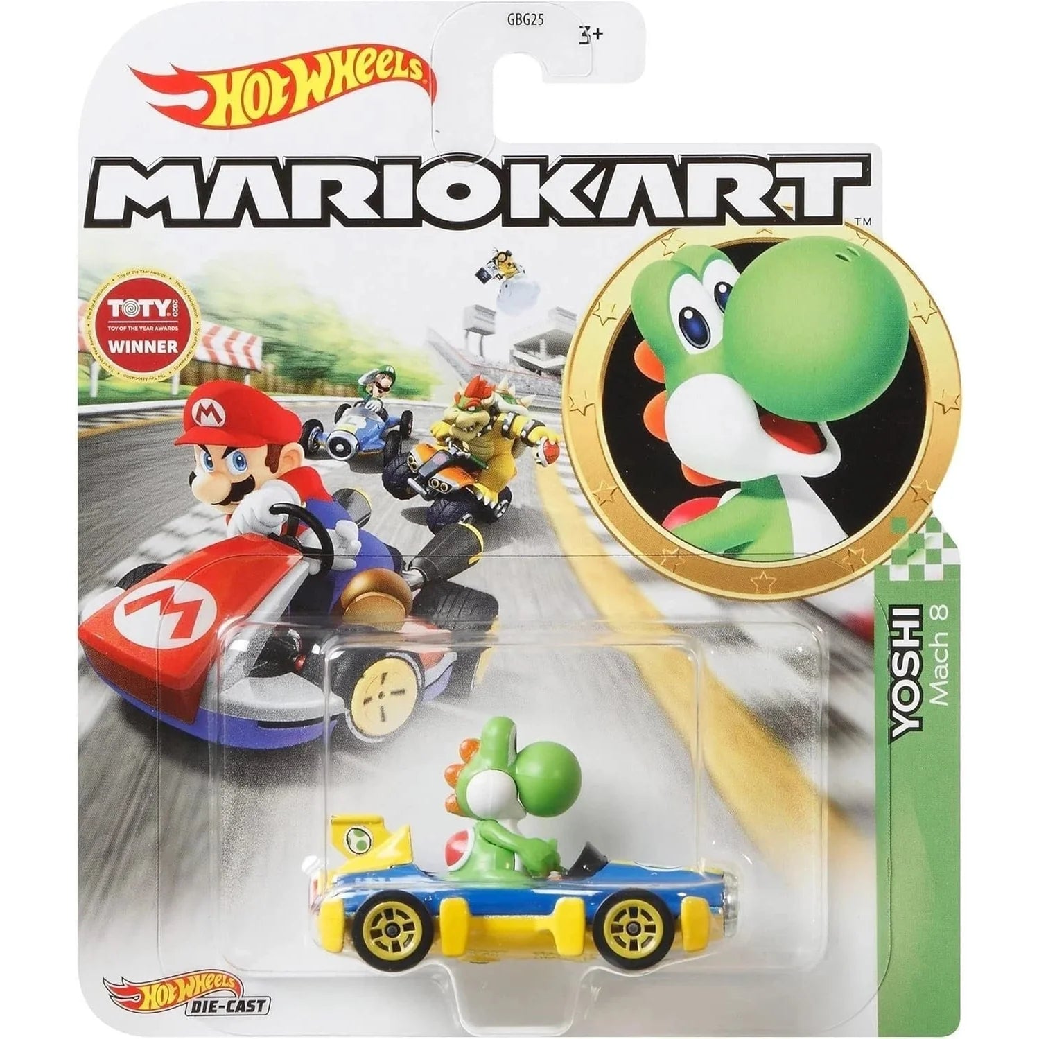 Hot wheels mario kart yoshi mach 8 die-cast car.