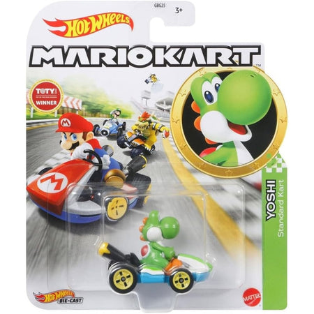 Hot Wheels Mario Kart Yoshi Standard Kart toy car.
