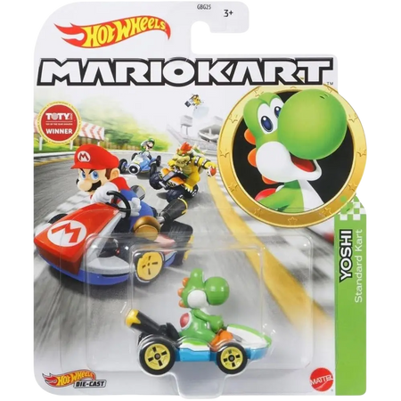 Hot Wheels Mario Kart Yoshi Standard Kart toy car.