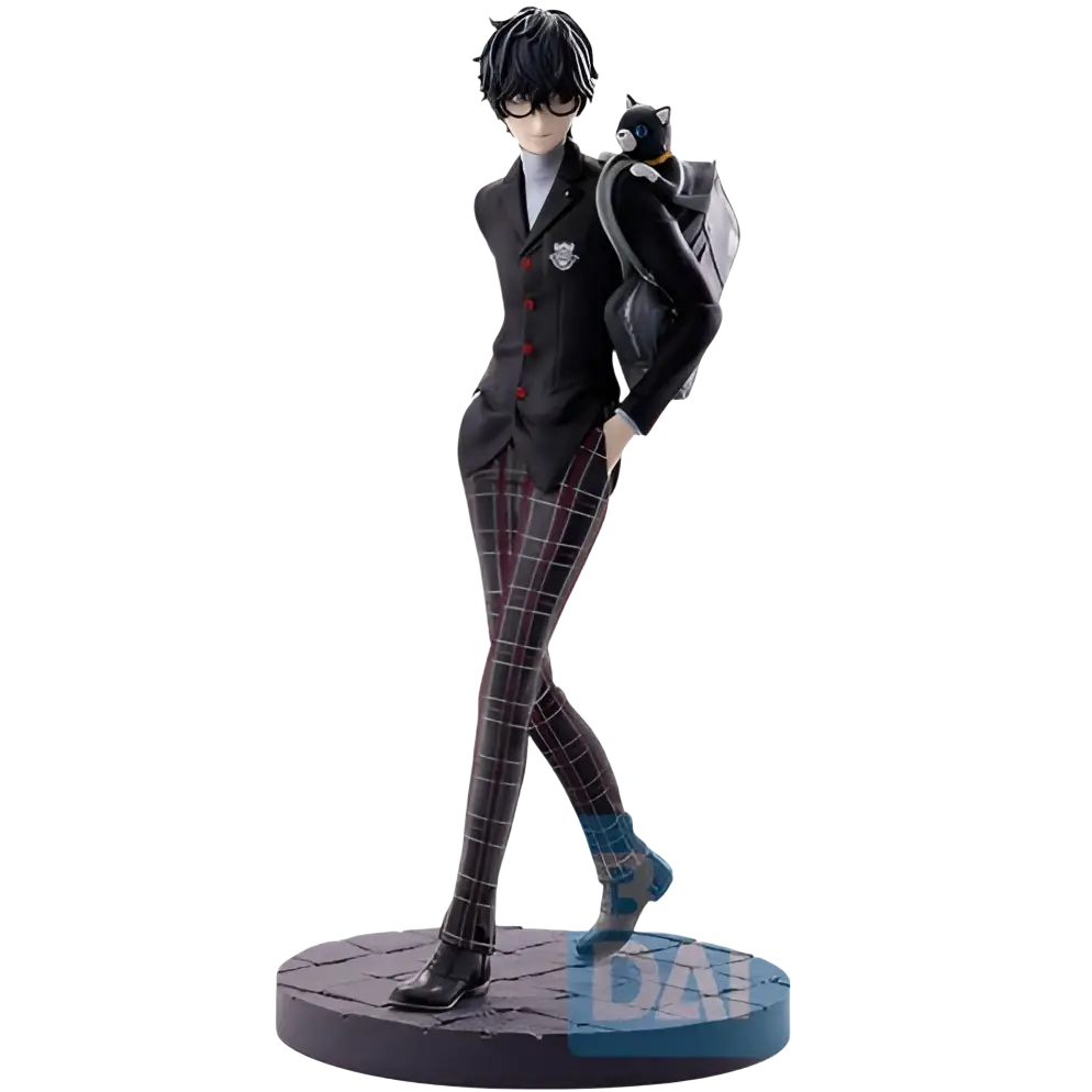 Ichibansho persona 5 royal protagonist figure wearing black and red plaid suit with black vest and dark shoes