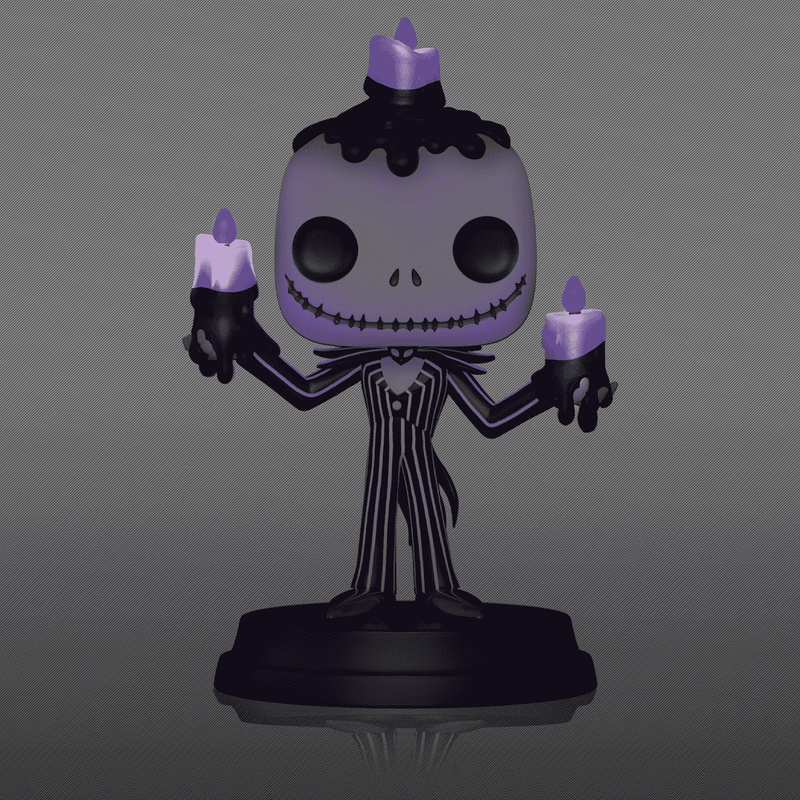 Jack Skellington Light-Up Super Funko Pop! #1501 with purple head, dripping wax, holding two purple candles.