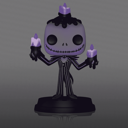 Jack Skellington Light-Up Super Funko Pop! #1501 with purple head, dripping wax, holding two purple candles.