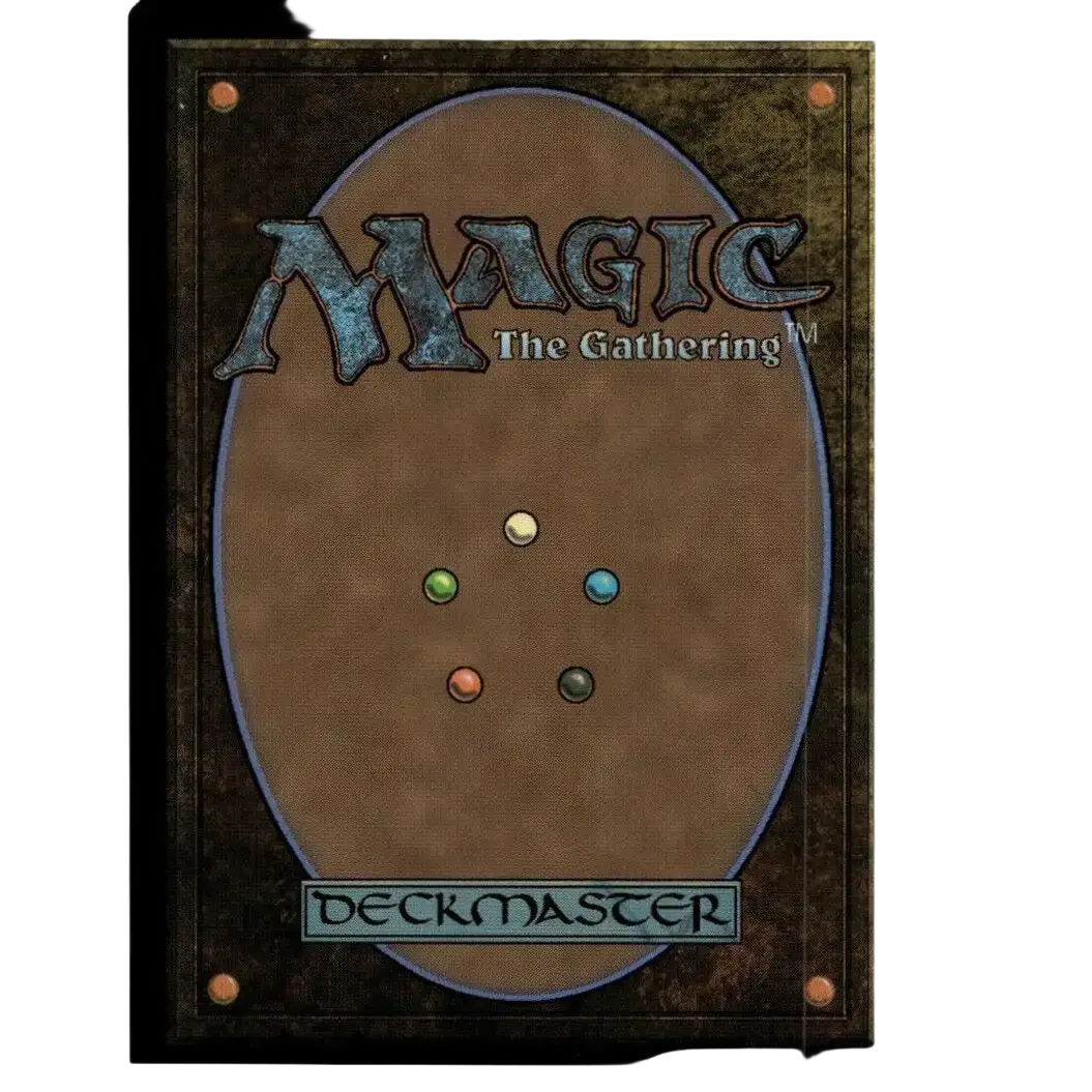 Brown magic the gathering deckmaster card back with textured surface and five colored dots for teenage mutant ninja technique foil