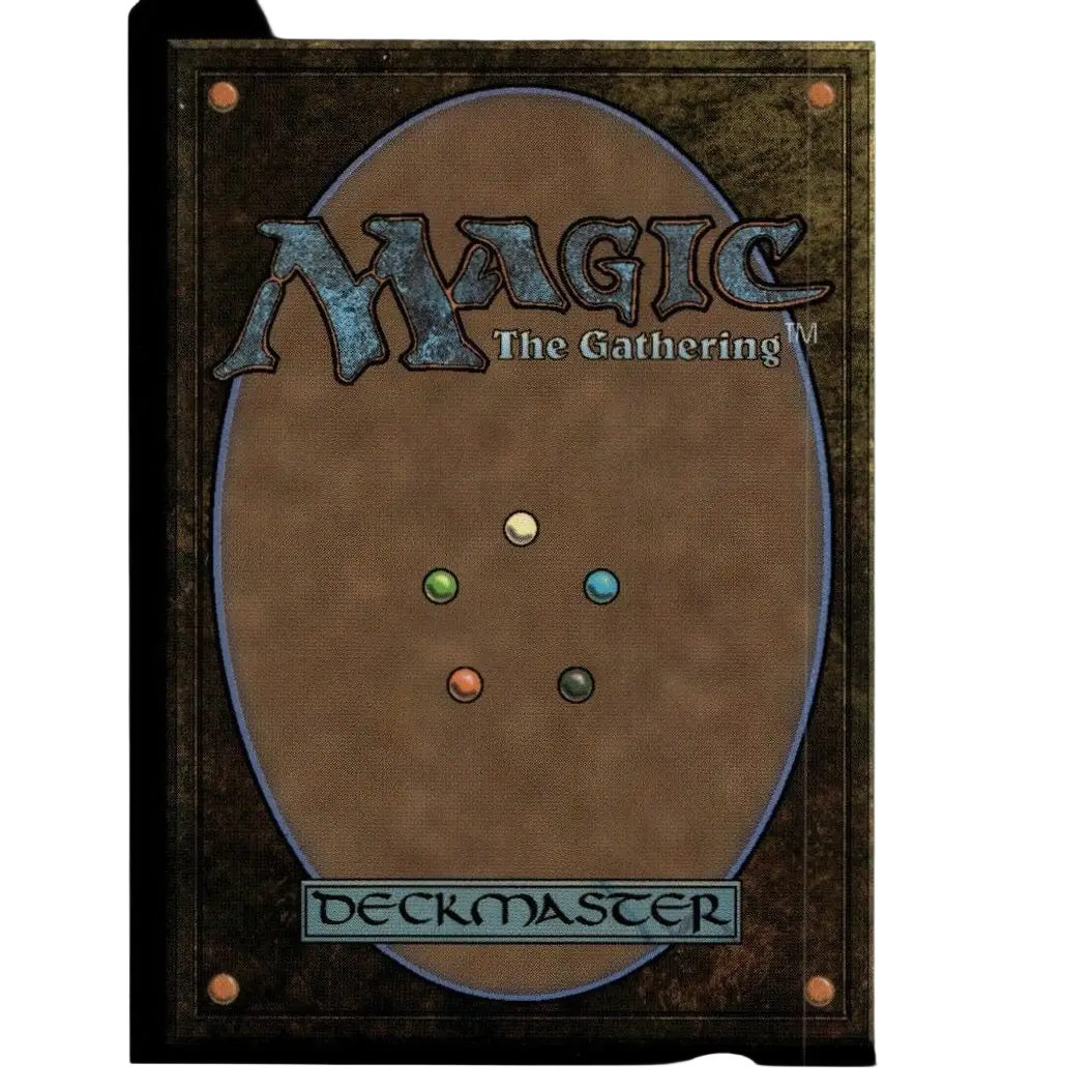 Brown magic the gathering deckmaster card back with textured surface and five colored dots for teenage mutant ninja technique foil