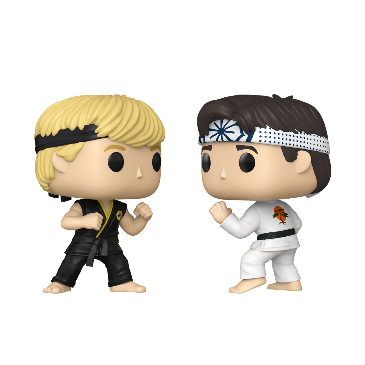Karate Kid Johnny & Daniel Funko Pop 2-Pack | Funko, Johnny in black gi & Daniel in white gi in fighting poses.