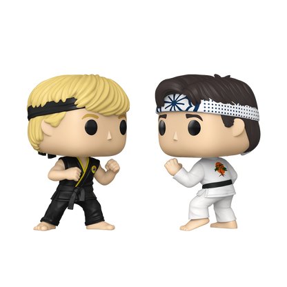 Karate Kid Johnny & Daniel Funko Pop 2-Pack | Funko, Johnny in black gi & Daniel in white gi in fighting poses.
