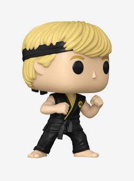 Karate Kid Johnny Lawrence Funko Pop figure in black gi, blonde hair, and black headband from the Funko 2-Pack.