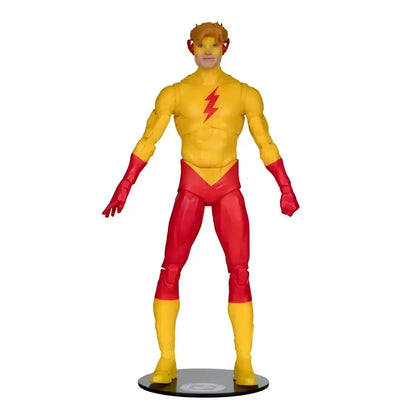 Kid flash classic 7-inch action figure in yellow and red with lightning bolt emblem standing on black base