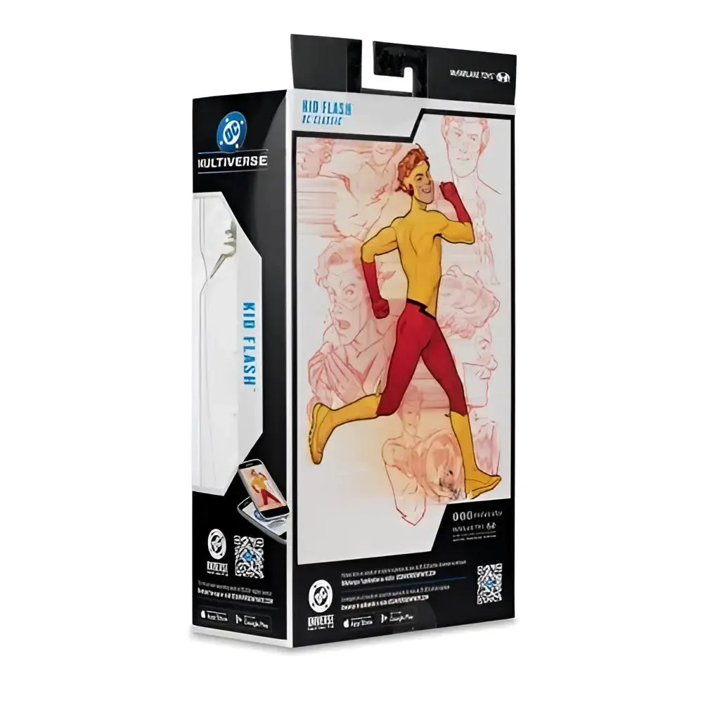 Kid flash classic 7-inch scale action figure in yellow and red suit packaged in dc multiverse black and white box