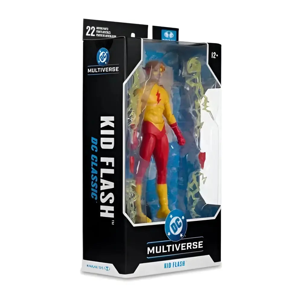 Kid Flash classic 7-inch scale action figure in yellow and red suit with lightning bolt emblem in black packaging