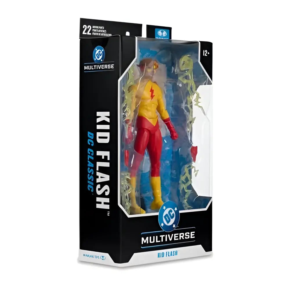 Kid Flash classic 7-inch scale action figure in yellow and red suit with lightning bolt emblem in black packaging