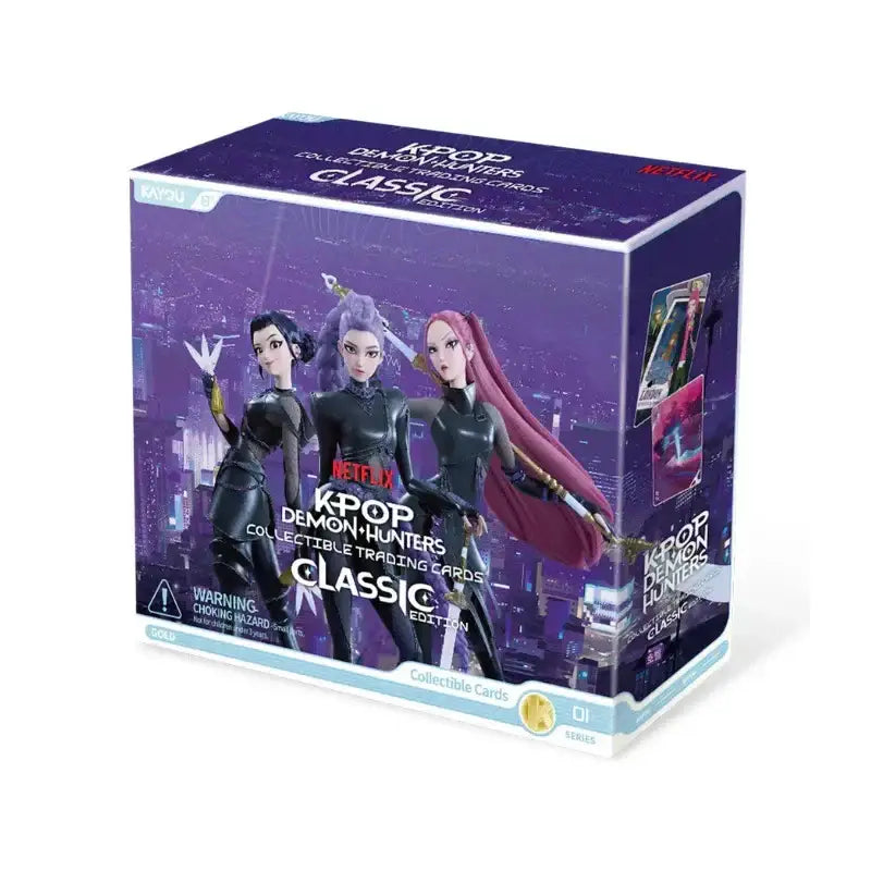 Purple and black classic edition kpop demon hunters collectible cards booster box for 20 packs by Netflix