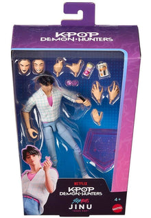 KPop Demon Hunters Saja Boys Mystery Soda Pop Action Figure, Jinu figure in box with extra heads, hands, and accessories.