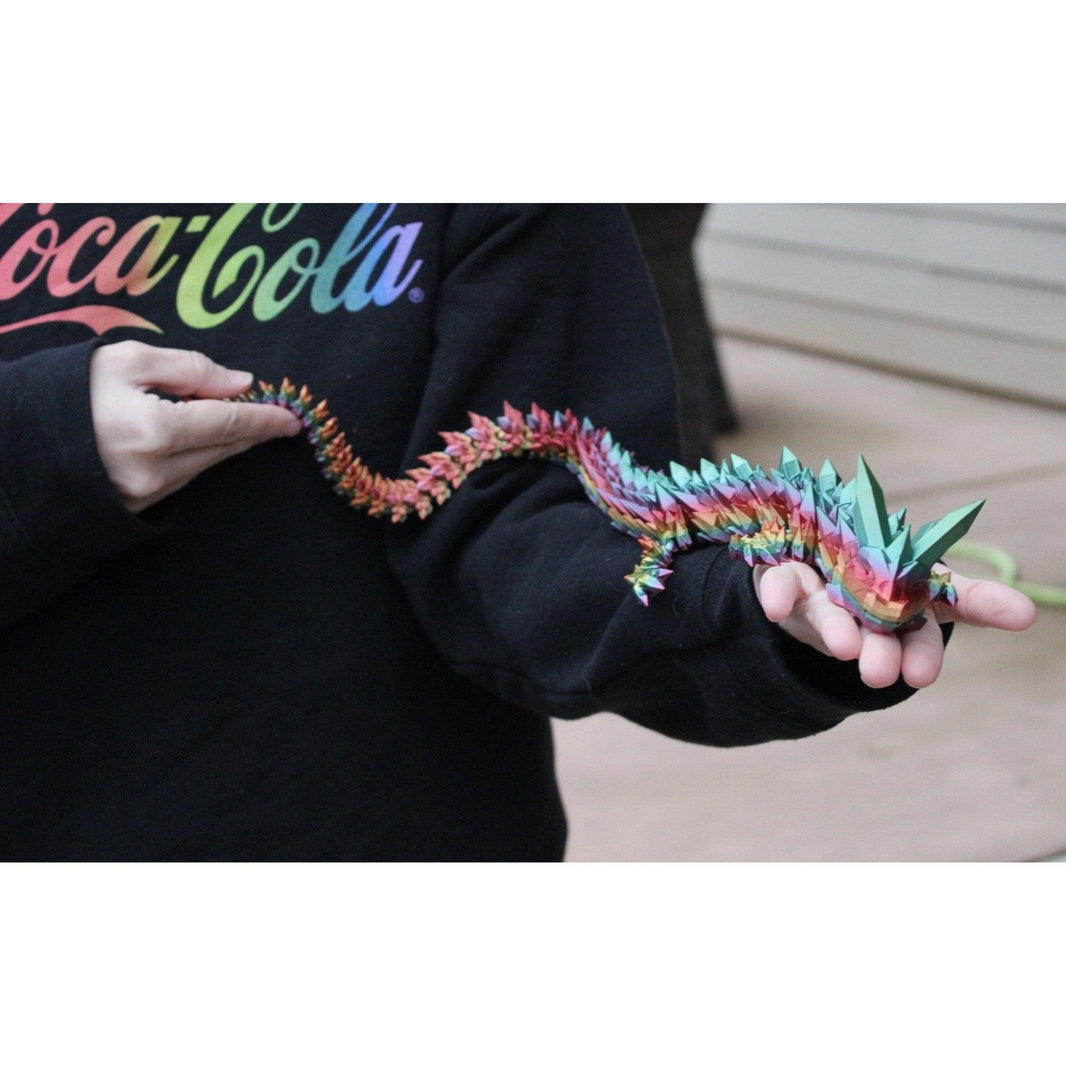 Large Rainbow Crystal Dragon Fidget Toy - 3D Printed Articulated Dragon - Alchemist Cards & Games