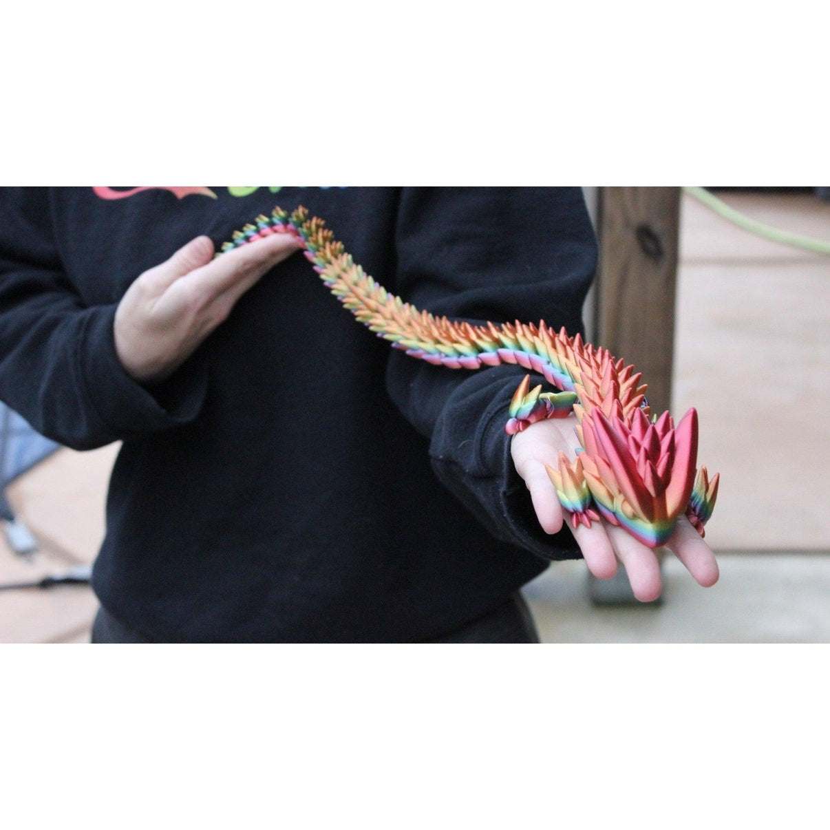 Large Rainbow Spiky Dragon Fidget Toy - 3D Printed Articulated Dragon - Alchemist Cards & Games