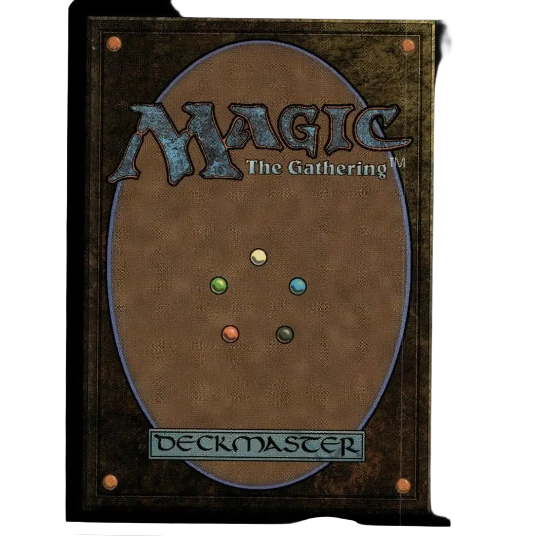Brown magic the gathering card back showing deckmaster title and five colored mana symbols for jennika bad apple big sister borderless foil