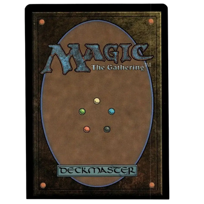 Brown magic the gathering deckmaster card with textured surface and five colored mana symbols for control magic toys and games