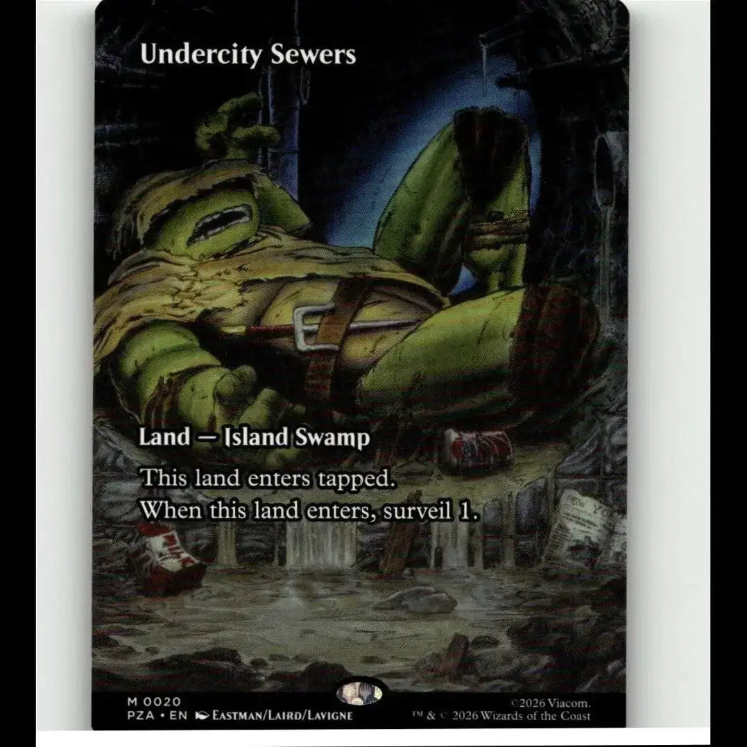 Green illustrated magic #m0020 undercity sewers borderless tnmt trading card featuring teenage mutant ninja turtles for toys and games control magic