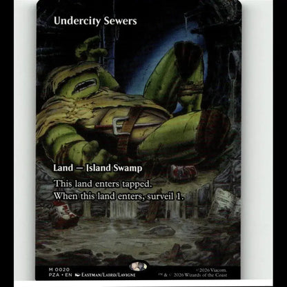 Green illustrated trading card magic m0020 undercity sewers borderless tnmt featuring teenage mutant ninja turtles toy figure