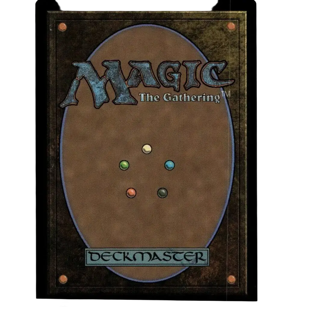 Brown magic the gathering deckmaster card with textured leather surface and five colored mana symbols tmnt showcase foil