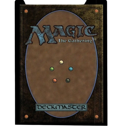 Brown magic the gathering deckmaster card with textured surface and five colored mana symbols for technique tmnt showcase foil trading card
