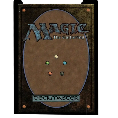 Brown magic the gathering deckmaster card with textured leather surface and five colored mana symbols tmnt showcase foil trading card