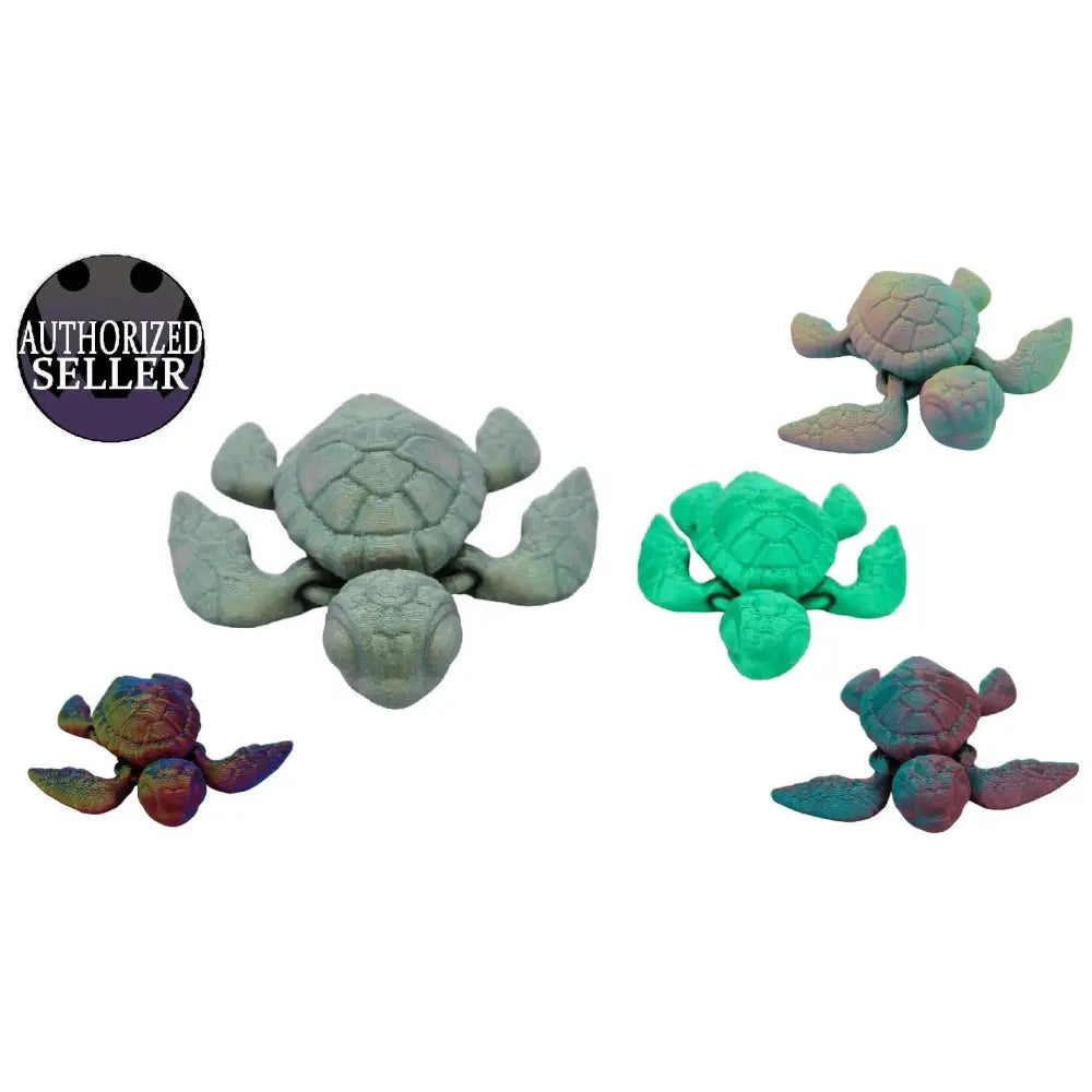 Colorful turtle figurines.