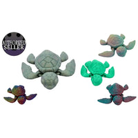 Colorful turtle figurines.