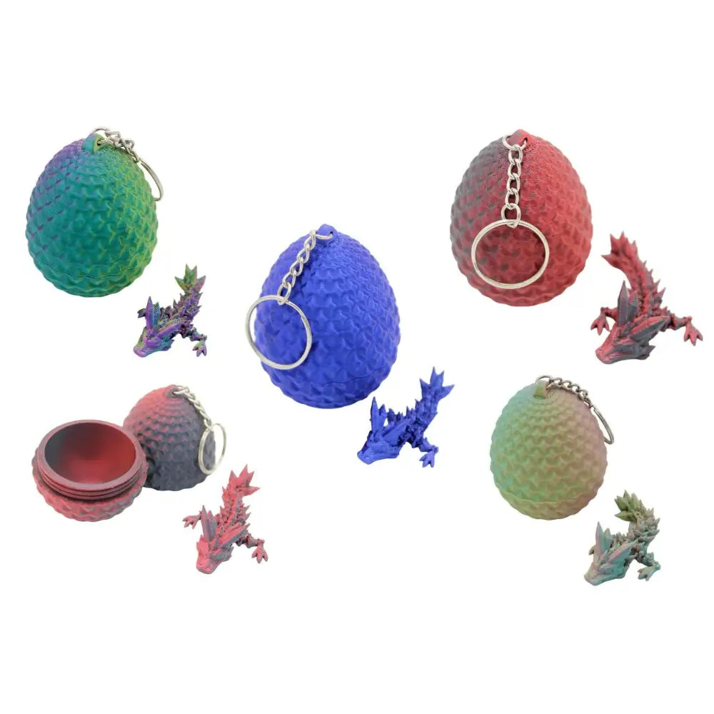 Colorful dragon egg keychains.