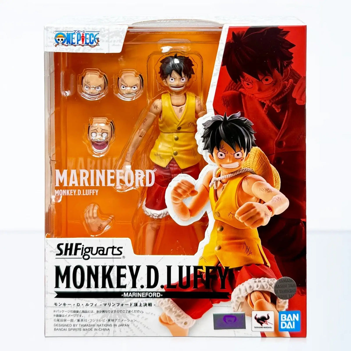 Yellow and red luffy marineford one piece s.h.figuarts action figure showcasing detailed costume and poseability
