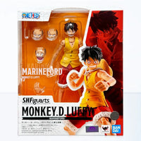 Yellow and red luffy marineford one piece s.h.figuarts action figure showcasing detailed costume and poseability
