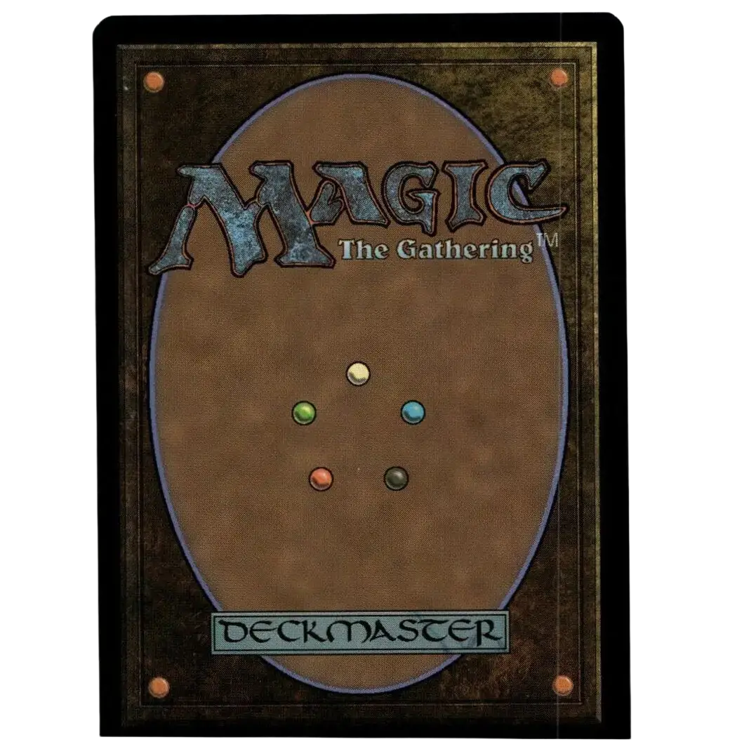 Brown magic the gathering deckmaster card with textured surface and five colored mana symbols for ninja turtles jennika big sister borderless