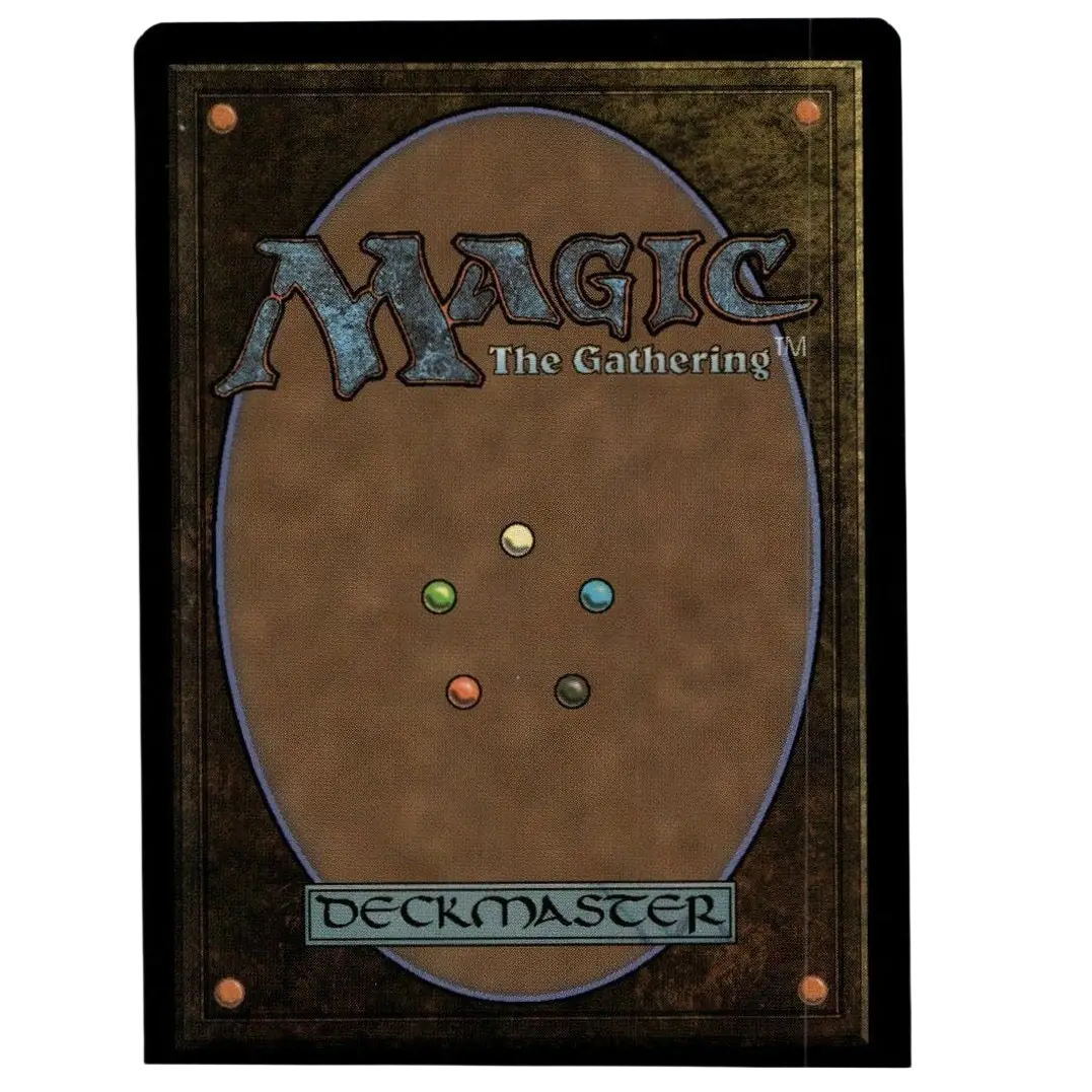 Brown magic the gathering deckmaster card with textured surface and five mana symbols for ninja turtles jennika big sister borderless