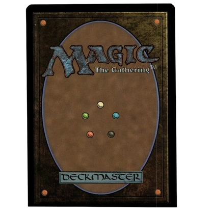 Brown magic the gathering deckmaster card with textured surface and five mana symbols for ninja turtles jennika big sister borderless