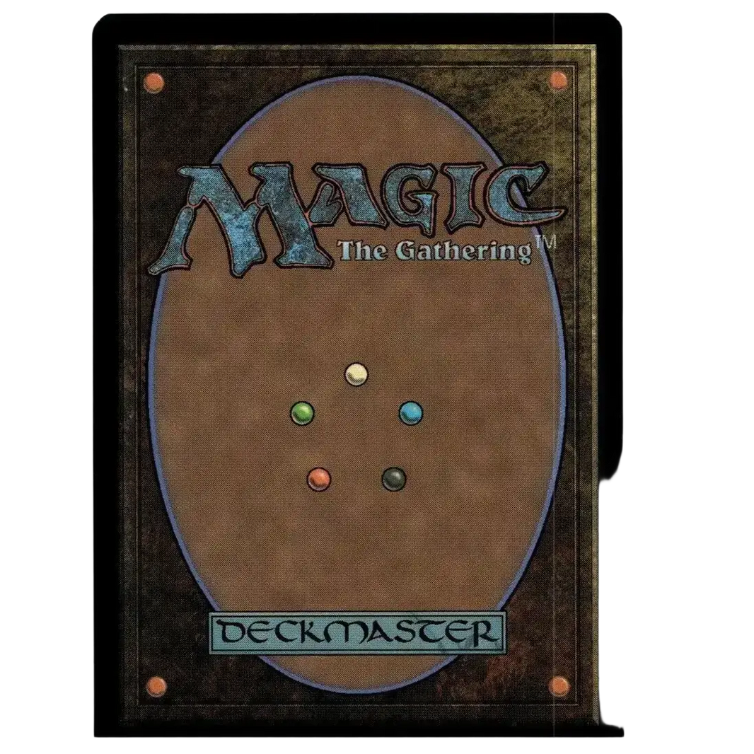 A brown magic the gathering turtle van foil card with vintage design and five colored mana symbols in oval pattern